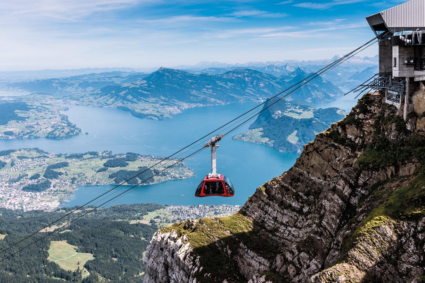 The Pilatus cablecar over Lake Lucerne
